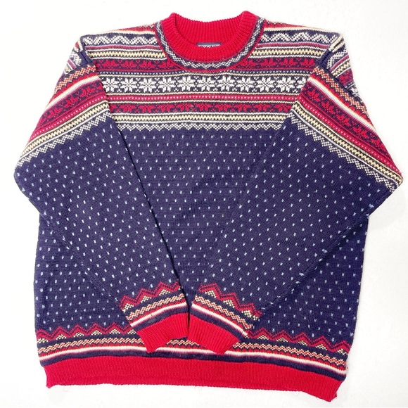 Land's End Mens XL Fair Isle Nordic Ski Sweater 100% Wool Vintage Holidays - Picture 1 of 5
